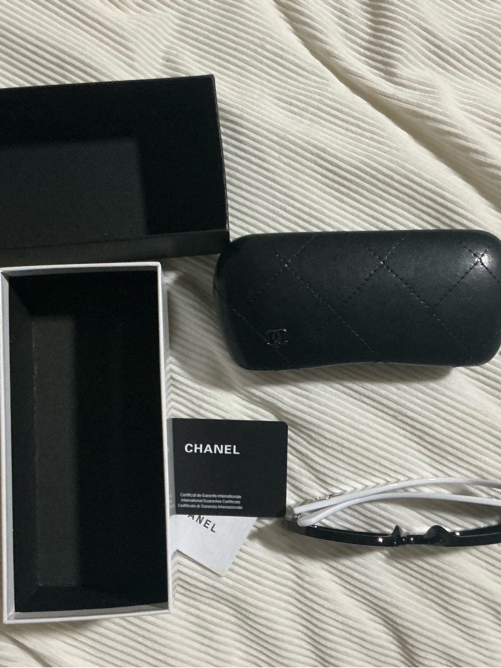 CHANEL Black Quilted Sunglasses Case with Card and Box